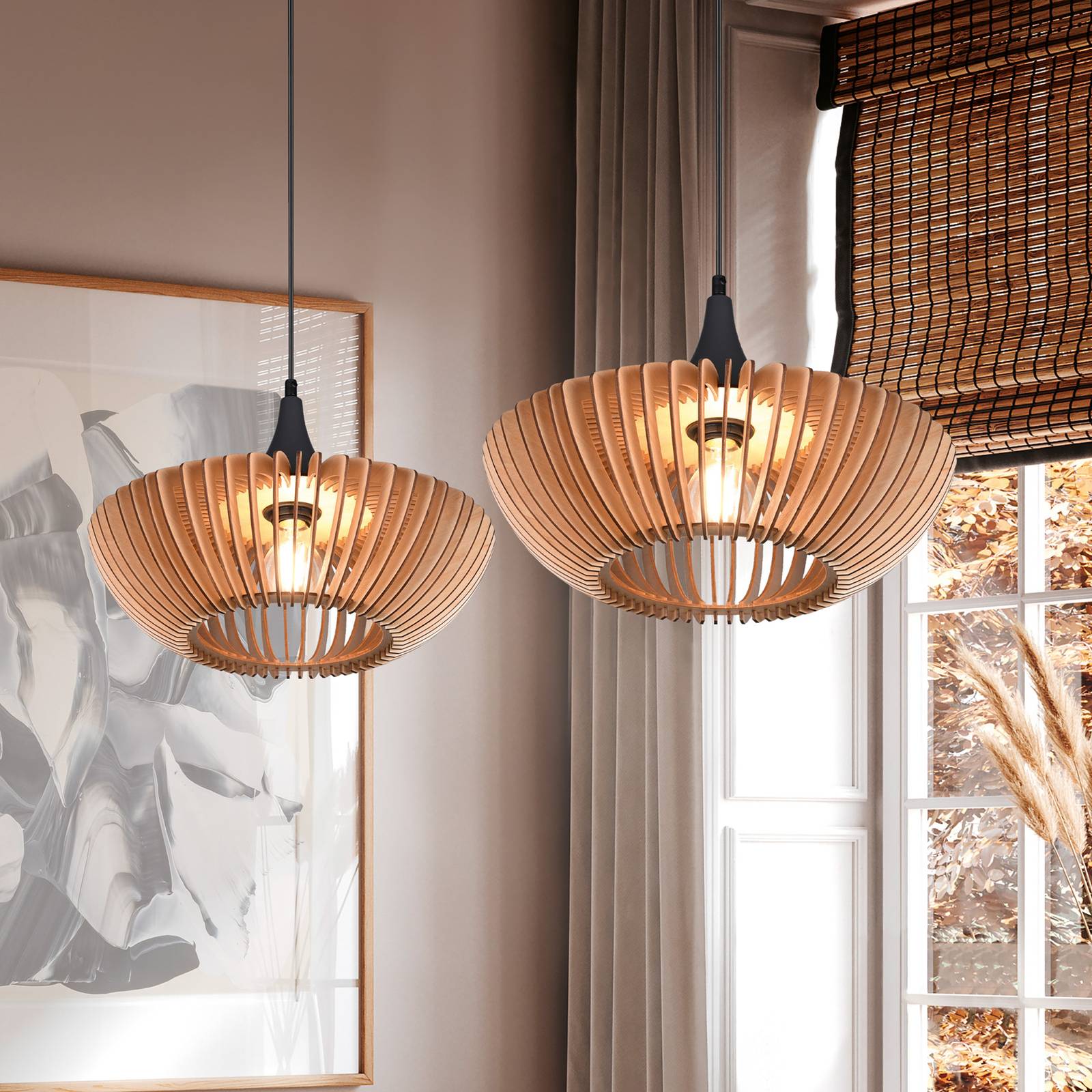 Hängelampe Colino aus Holzlamellen, Holz hell Hängelampe Colino aus Holzlamellen, Holz hell von Trio Lighting
