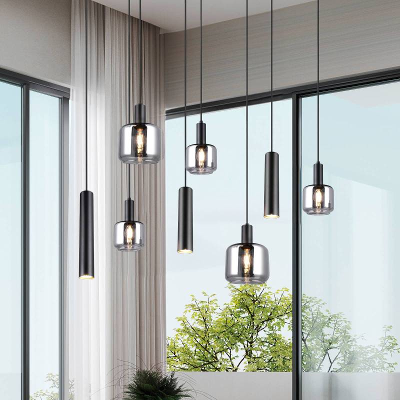 Hängelampe Mataro, chrom/schwarz, 118 cm, 8-flg. Glas/Metall von Trio Lighting