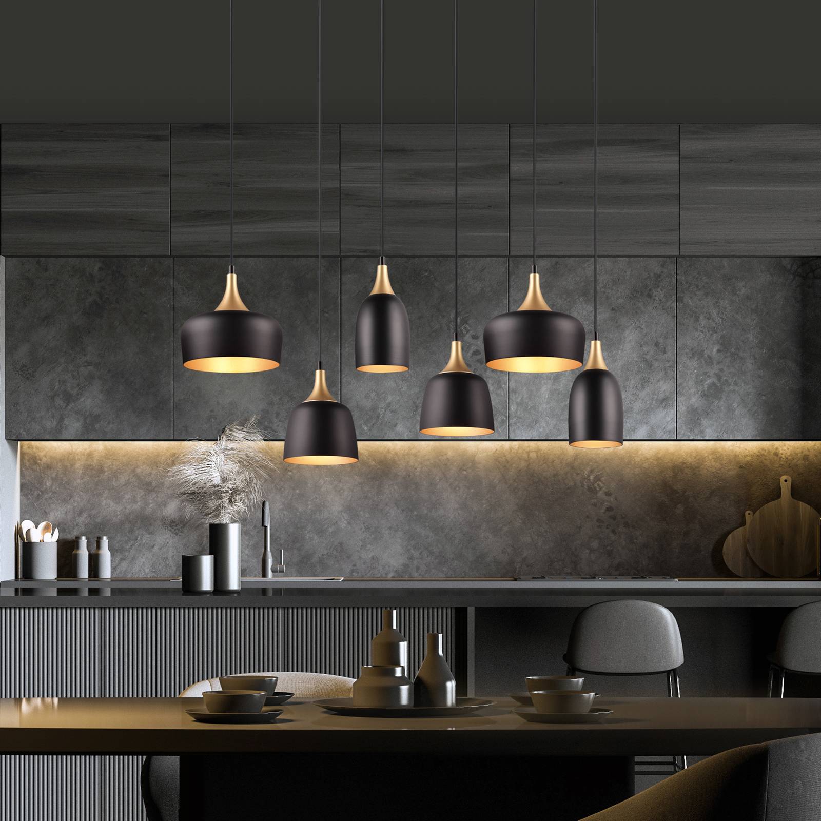 Hängeleuchte Chiraz, sechsflammig, schwarz/gold Hängeleuchte Chiraz, sechsflammig, schwarz/gold von Trio Lighting