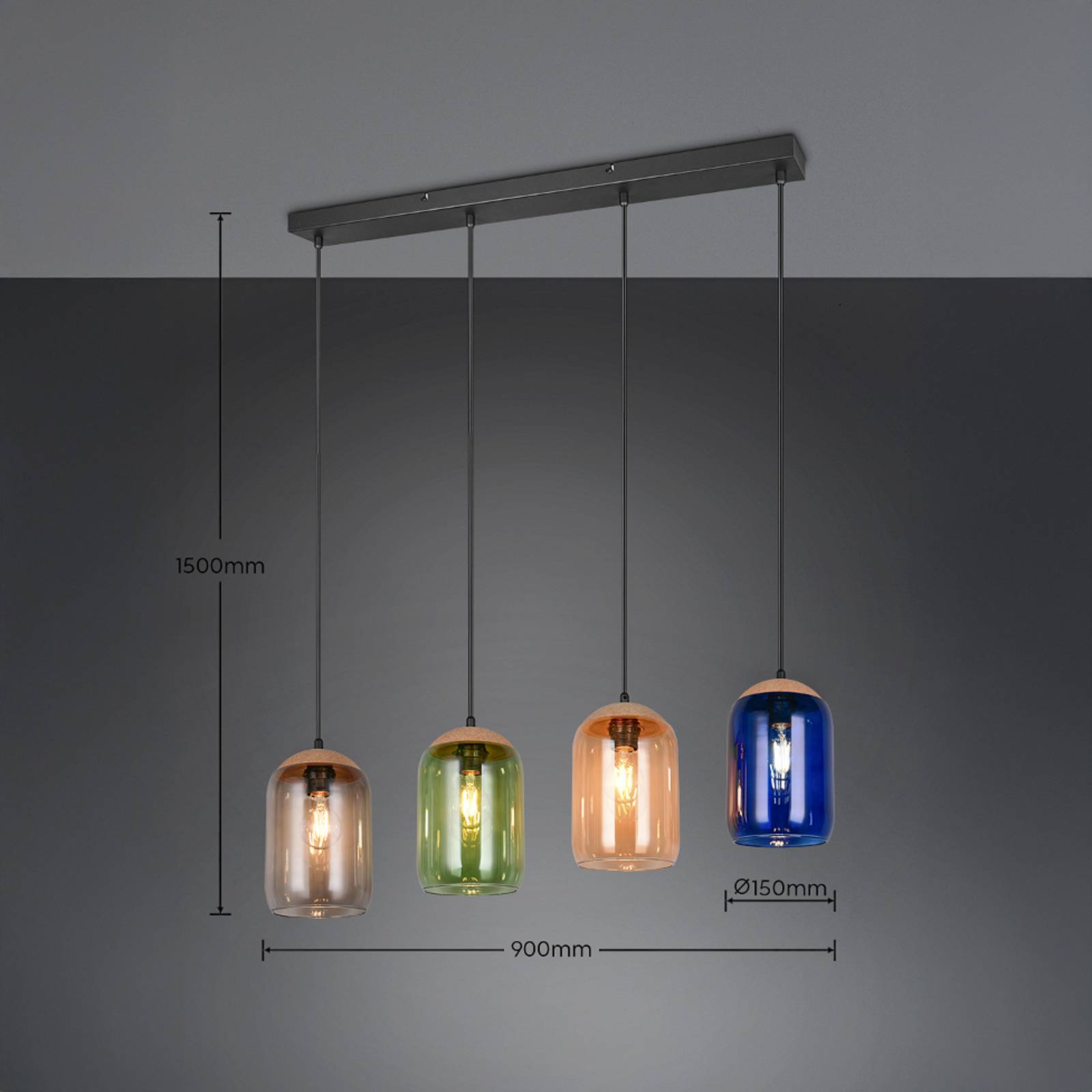 Hängeleuchte Cork, multicolor, Länge 90 cm, 4-flg. Glas/Kork Hängeleuchte Cork, multicolor, Länge 90 cm, 4-flg. Glas/Kork von Trio Lighting