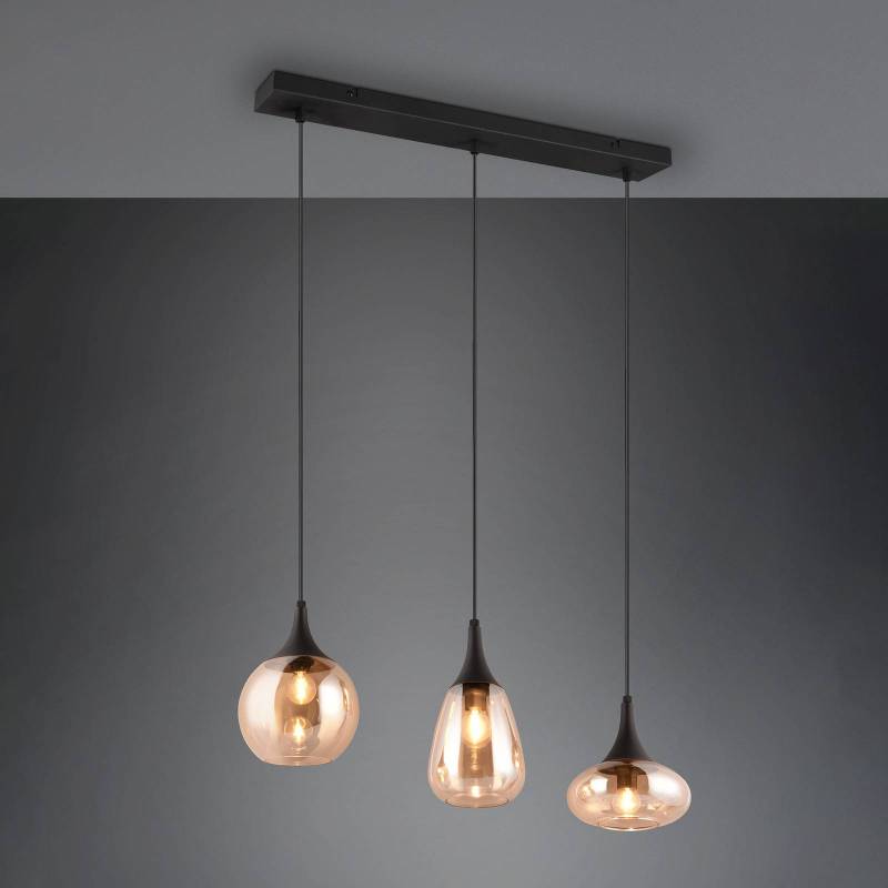 Hängeleuchte Lumina, 3-flammig, schwarz/amber, Glas von Trio Lighting