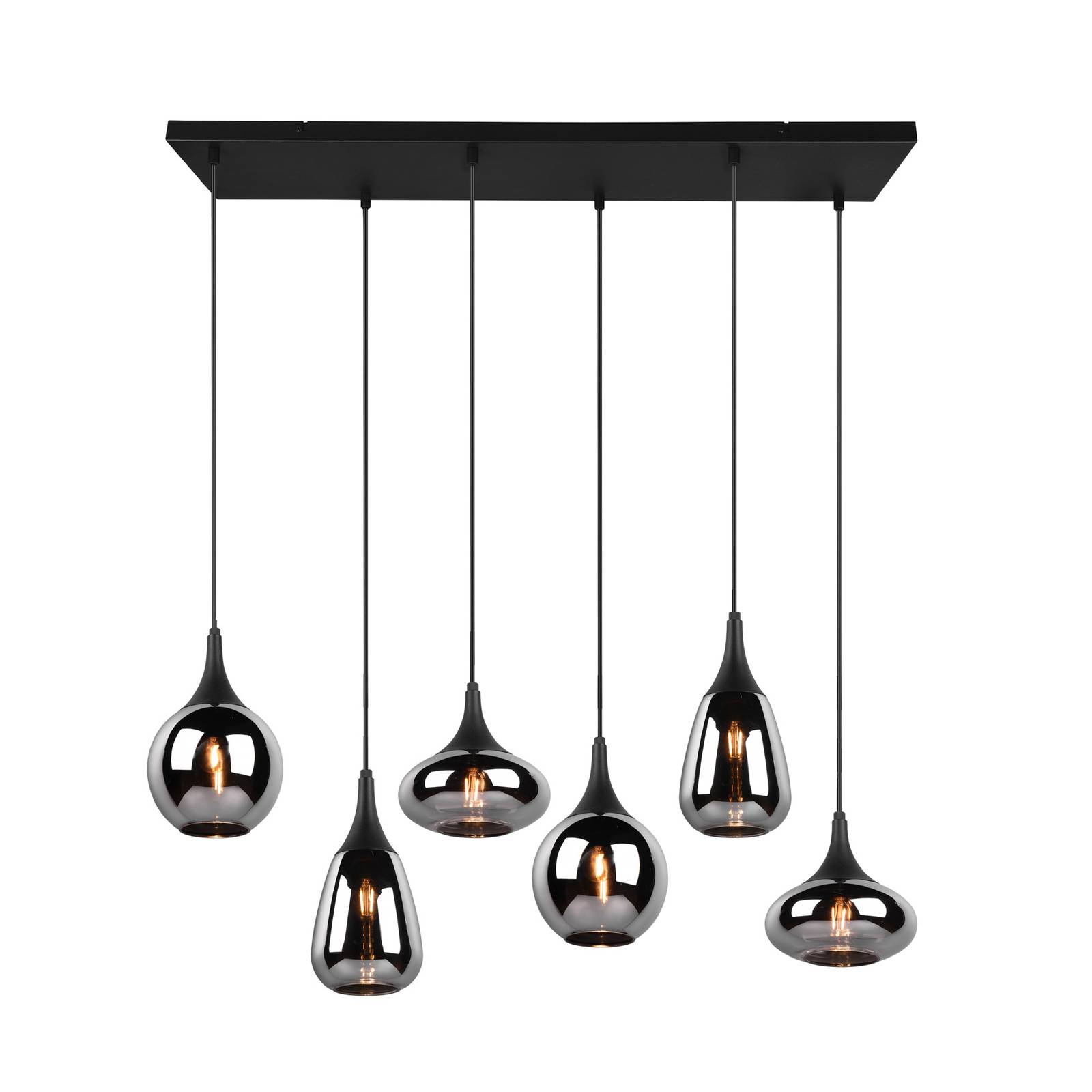 Hängeleuchte Lumina, 6-flammig, schwarz/chrom, Glas von Trio Lighting