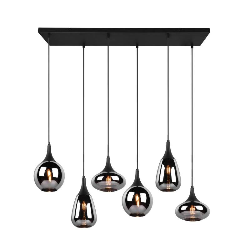 Hängeleuchte Lumina, 6-flammig, schwarz/chrom, Glas von Trio Lighting