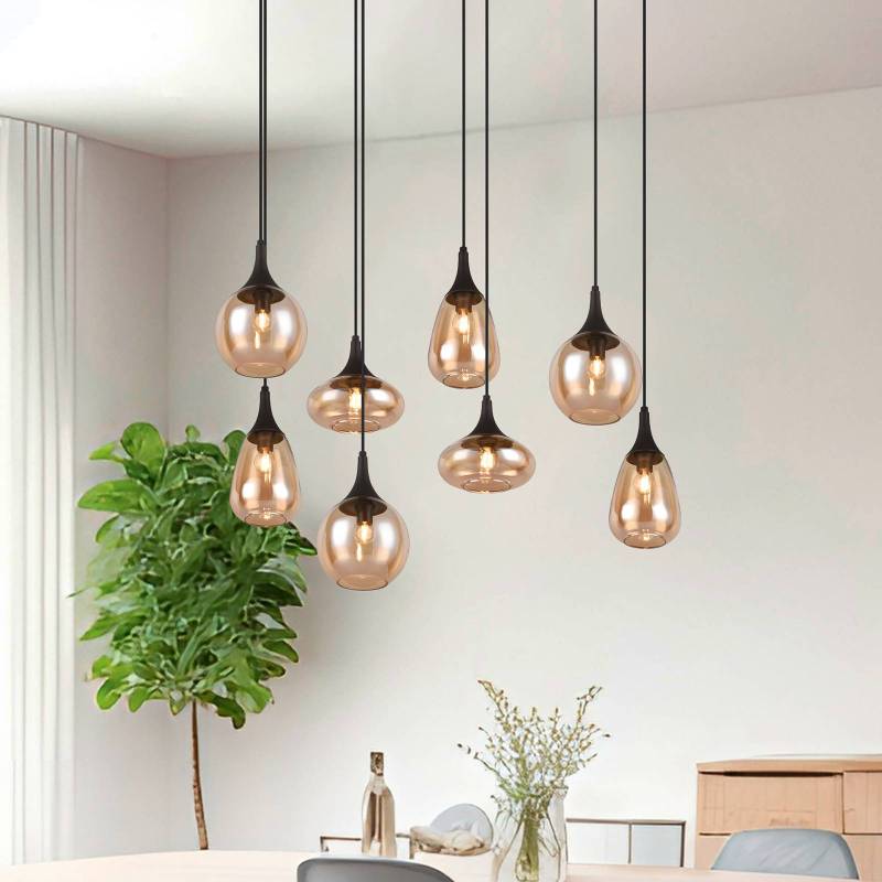 Hängeleuchte Lumina, 8-flammig, schwarz/amber, Glas von Trio Lighting