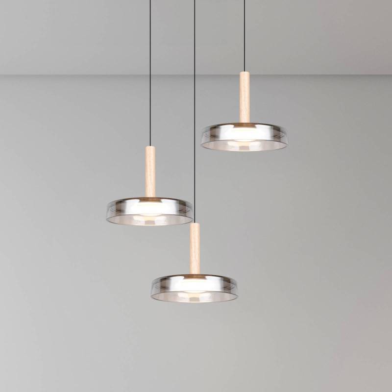 LED-Hängelampe Celeste, chrom/holz, Ø 35 cm 3-flg. Glas dim von Trio Lighting