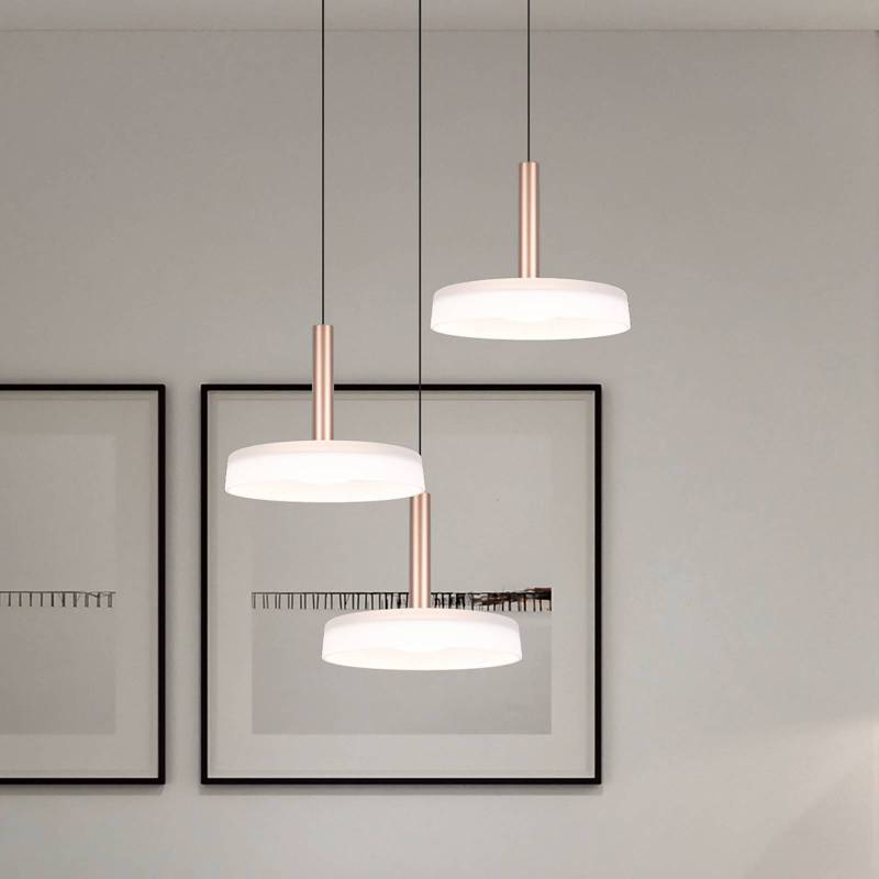 LED-Hängelampe Celeste, weiß/braun, Ø 35 cm 3-flg. Glas dim von Trio Lighting
