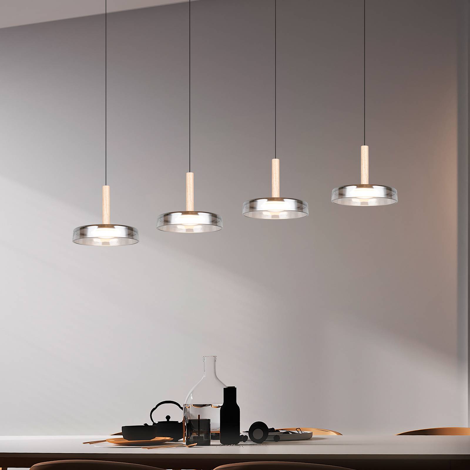 LED-Hängelampe Celeste chrom/holz 115 cm 4-flg. Glas dimmbar LED-Hängelampe Celeste chrom/holz 115 cm 4-flg. Glas dimmbar von Trio Lighting