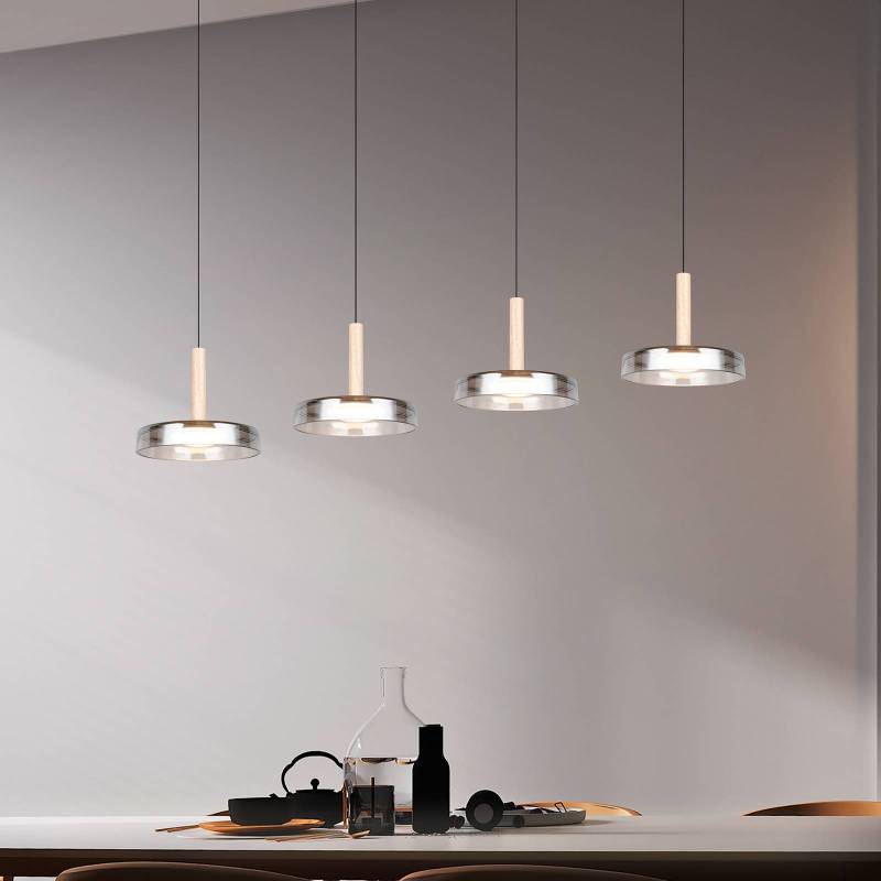 LED-Hängelampe Celeste chrom/holz 115 cm 4-flg. Glas dimmbar von Trio Lighting
