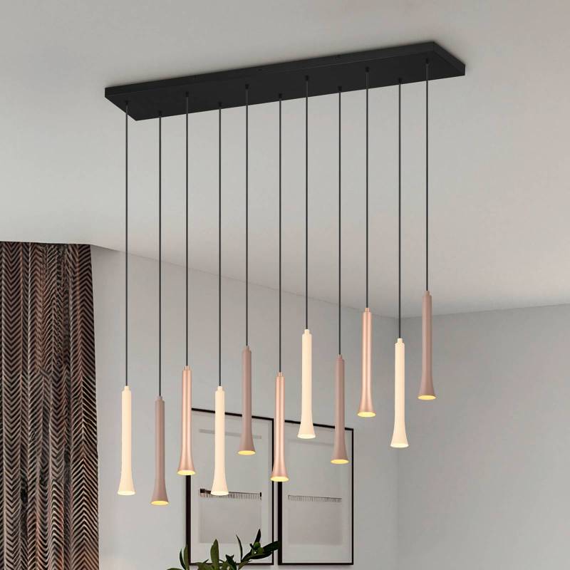LED-Hängeleuchte Fiato, 11-fl., lang, Metall, taupe, coffee von Trio Lighting
