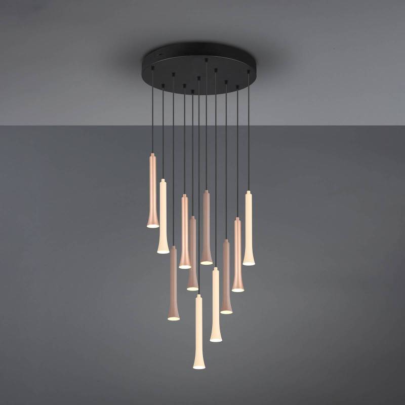 LED-Hängeleuchte Fiato, 11-fl., rund, Metall, taupe, coffee von Trio Lighting