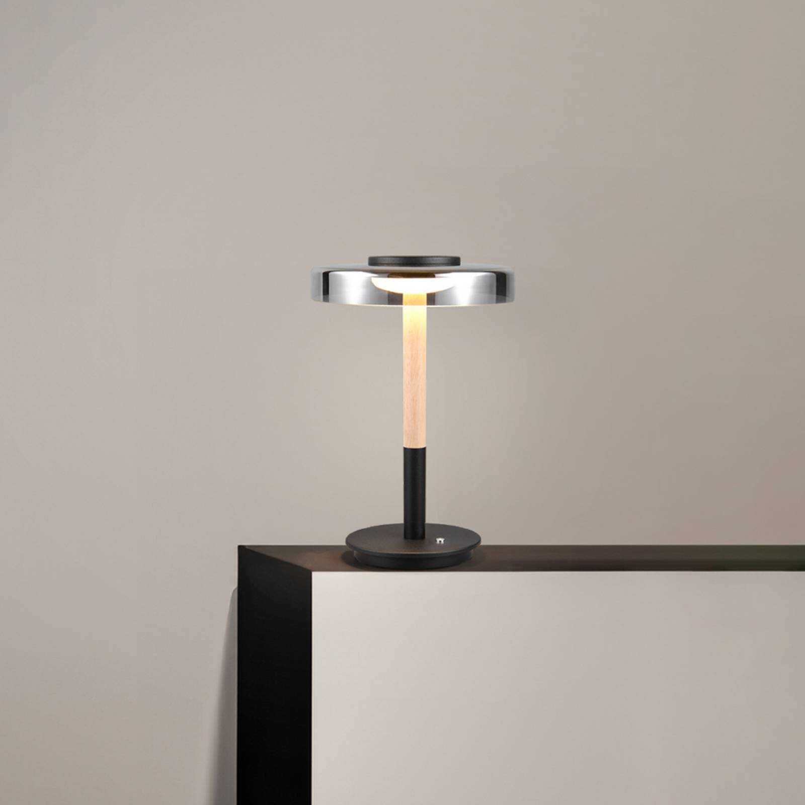 LED-Tischlampe Celeste chrom/holz 35 cm Glas/Metall Touchdim LED-Tischlampe Celeste chrom/holz 35 cm Glas/Metall Touchdim von Trio Lighting