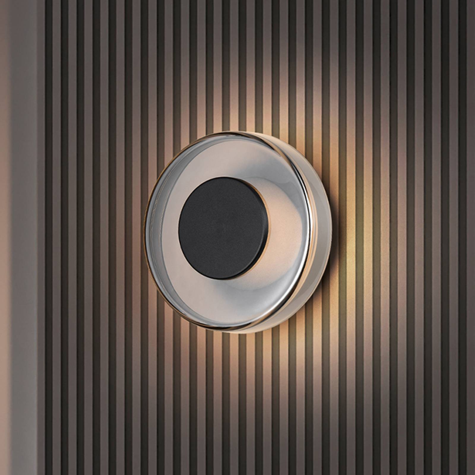 LED-Wandleuchte Celeste, schwarz/chrom, Ø 22 cm Glas dimmbar LED-Wandleuchte Celeste, schwarz/chrom, Ø 22 cm Glas dimmbar von Trio Lighting