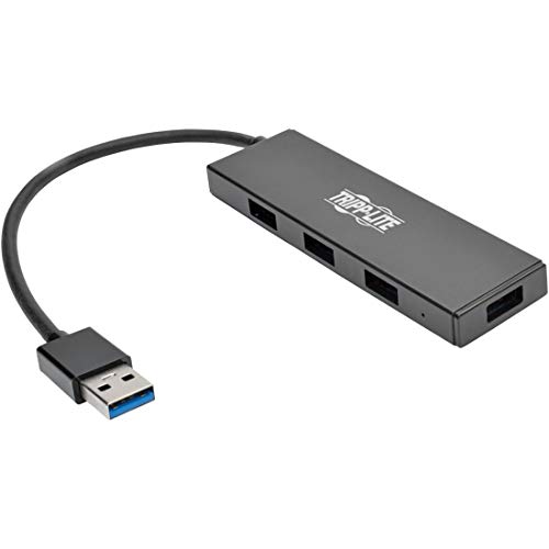 Eaton 4-Port Portable Ultra Slim USB 3,0 Hub, Super Speed 5 Gigabit pro Sekunde Datenübertragung, eingebautes USB 3,0-Kabel, bis zu 1,5 A Aufladung (U360-004-SLIM) von Tripp Lite