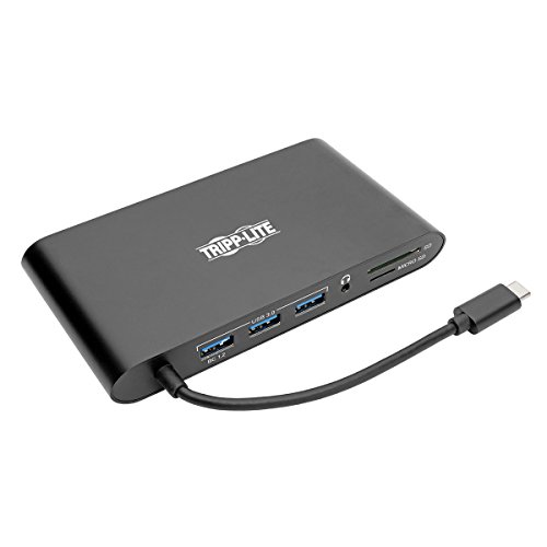 Tripp Lite U442-DOCK1-B USB-C-Laptop-Dockingstation, Typ C, mit mDP, HDMI, VGA, GbE, 4K bei 30 Hz, Thunderbolt 3 - USB-A, PD-Aufladung, Schwarz von Tripp Lite