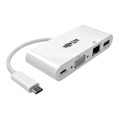 TrippLite by Eaton USB-C Multiport Adapter, VGA, USB 3.x (5Gbps) Hub Port, Gigabit Ethernet und 60W PD Aufladung, Weiß von Tripp Lite