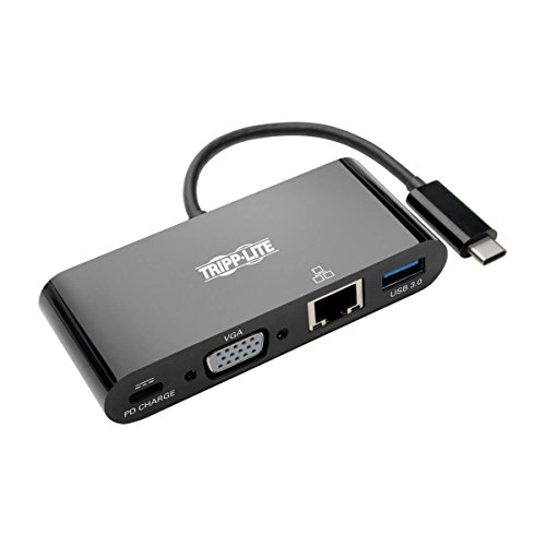 USB-C (Type-C) auf VGA Adapter mit USB-A, USB-C PD Charging und Gigabit Ethernet, USB 3.1 Gen 1, Thunderbolt 3, 1080p, Schwarz von Tripp Lite