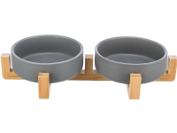 Trixie Bowl set, ceramic/wood, 0.3 l/31 × 6 × 16 cm, grey/natural von Trixie