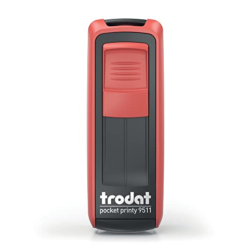 Trodat -Pocket Printy 9511 – Taschenstempel mit Wunschtext personalisieren, hier gleich online gestalten Gehäusefarbe feuerrot – Adresstempel - mit Wunschtext – 38X14 mm, 4 Zeilen - von Trodat