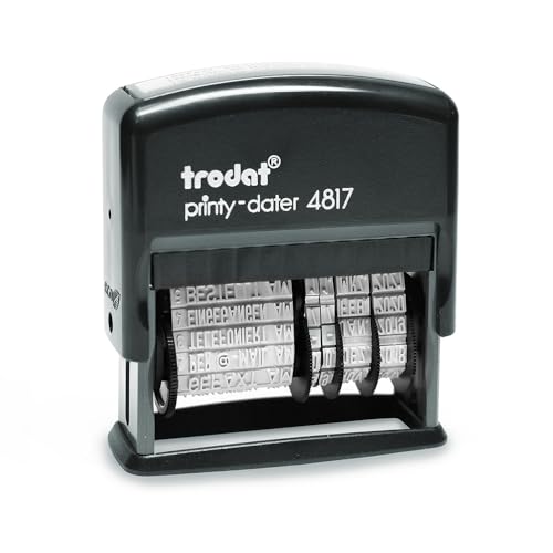 Trodat Printy 4817 Wortbanddrehstempel, Datum plus 12 Texte – Selbstfärbend, Abdruck schwarz, 47 x 4 mm von Trodat