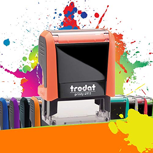 Trodat Printy 4911 -Selbstfärbendes Stempelkissen - Stempel mit Wunschtext personalisieren - 3 Zeilen - 38 x 14 mm - 10 Farben erhältlich (Orange) von Trodat