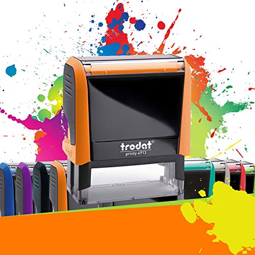 Trodat Printy 4913 -Selbstfärbendes Stempelkissen - Stempel mit Wunschtext personalisieren - 5 zeilen - 58 x 22 mm - 10 Farben erhältlich (Orange) von Trodat