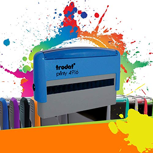 Trodat Printy 4916 - Professioneller Selbstfärbestempel mit 2 Lignes Pour Chèques À Personnaliser - Textplatte 70 x 10 mm Inklusive (Blau) von Trodat