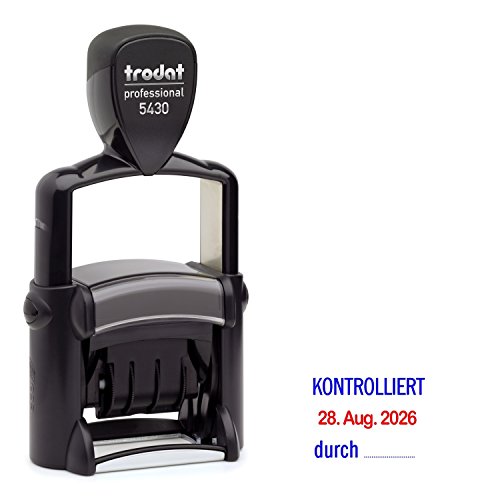 Trodat Professional Dater 5430 Datumstempel mit 2farbigem Kissen blau/rot + Wunschtext, Stempeltext:K O N T R O L L I E R T von Trodat