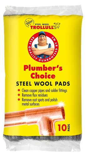 TROLLULL Plumber‘s Choice Stahlwolle, reinigt Kupferrohre und -armaturen, Messing- und Aluminiumoberflächen, entfernt Oberflächenrost, 10 Pads von Trollull