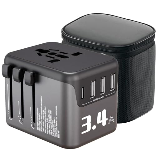 Reiseadapter Weltweit, Universal Reisestecker mit mit 3 USB A, 1 USB C und 1AC Steckdose, 5-IN-1 Universaladapter, Doppelte Sicherung, Reisestecker Weltweit für EU, UK, US, AU, Südafrika von Trongle