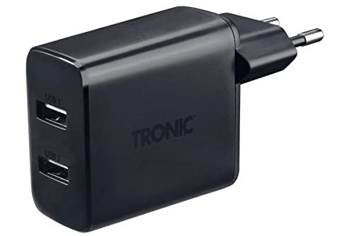 Tronic Dual USB Schnellladegerät 24 Watt Laden Akku Handy Tablet 2 USB Hub Port Doppel USB Schwarz von Tronic