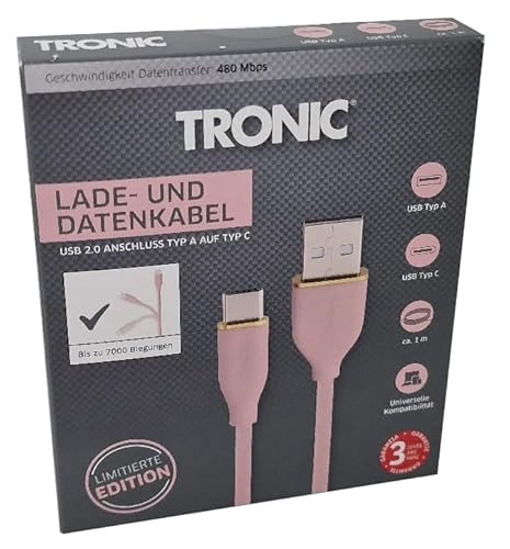 Tronic Smartphone Ladekabel Multi Kabel, Typ A auf C/Typ A auf Micro/Typ A auf Lightning - Große Auswahl (Typ A - Typ C/rosa/Soft Touch) von Tronic