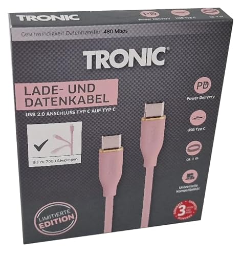 Tronic Smartphone Ladekabel Multi Kabel, Typ A auf C/Typ A auf Micro/Typ A auf Lightning - Große Auswahl (Typ C - Typ C/rosa/Soft Touch) von Tronic