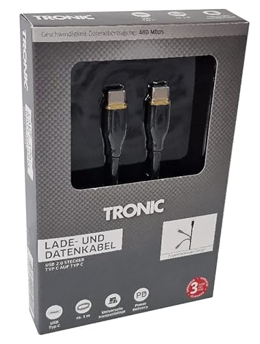 Tronic Smartphone Ladekabel Multi Kabel, Typ A auf C/Typ A auf Micro/Typ A auf Lightning - Große Auswahl (Typ C - Typ C/schwarz/Soft Touch) von Tronic