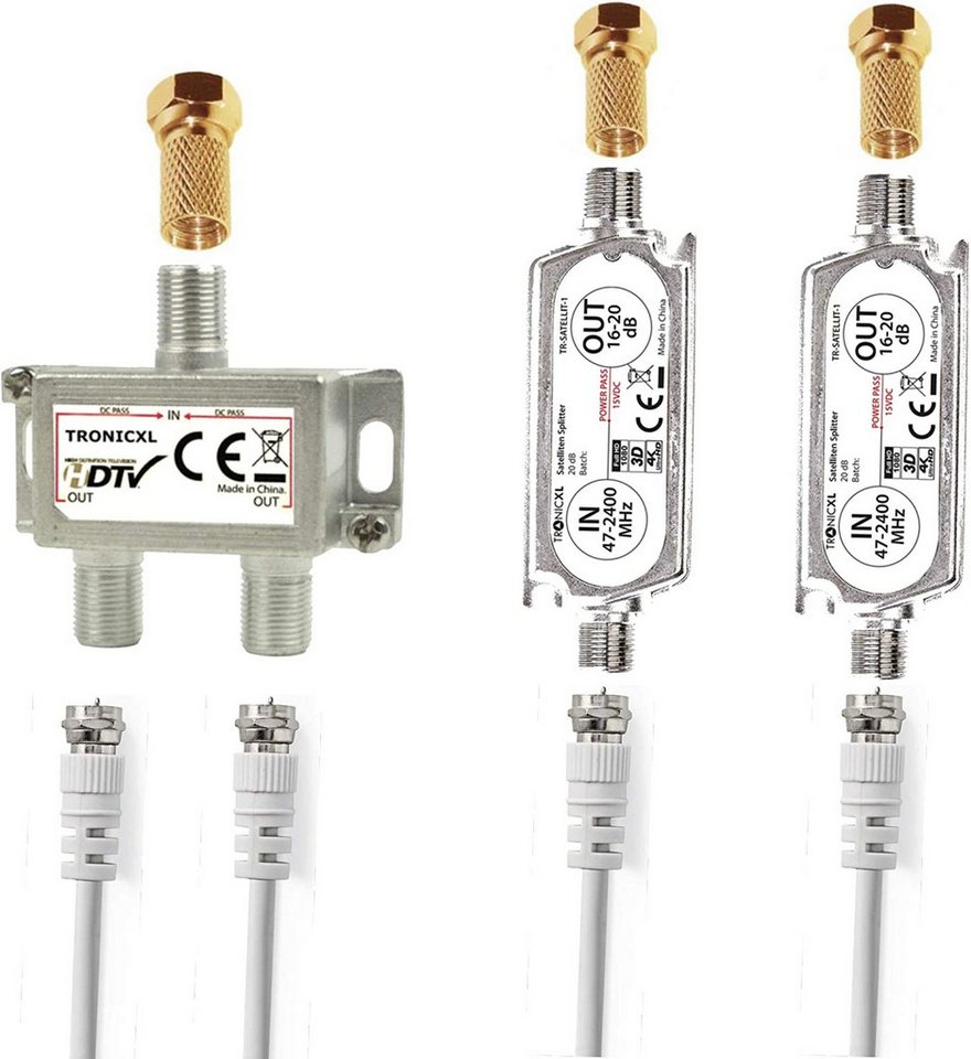 TronicXL 2-Fach Antennenverteiler Splitter 40dB Sat Verstärker HD Satellit TV Leistungsverstärker von TronicXL