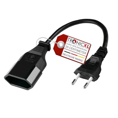 TronicXL 2 Stück Kurzes 20cm Stromkabel Verlängerung Netzkabel kurz Verlängerungskabel Typ-C-Stecker Eurostecker auf Typ-C Euro Buchse Kabel TV Beamer Lampe Haushaltsgeräte - Schwarz (0,2m) von TronicXL