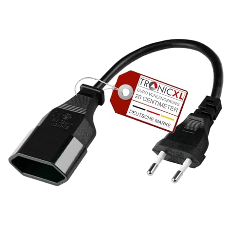 TronicXL 20cm Stromkabel Verlängerung Netzkabel Verlängerungskabel Typ-C-Stecker Eurostecker auf Typ-C Euro Buchse Kabel TV Beamer Lampe Haushaltsgeräte - Schwarz (0,2m) von TronicXL