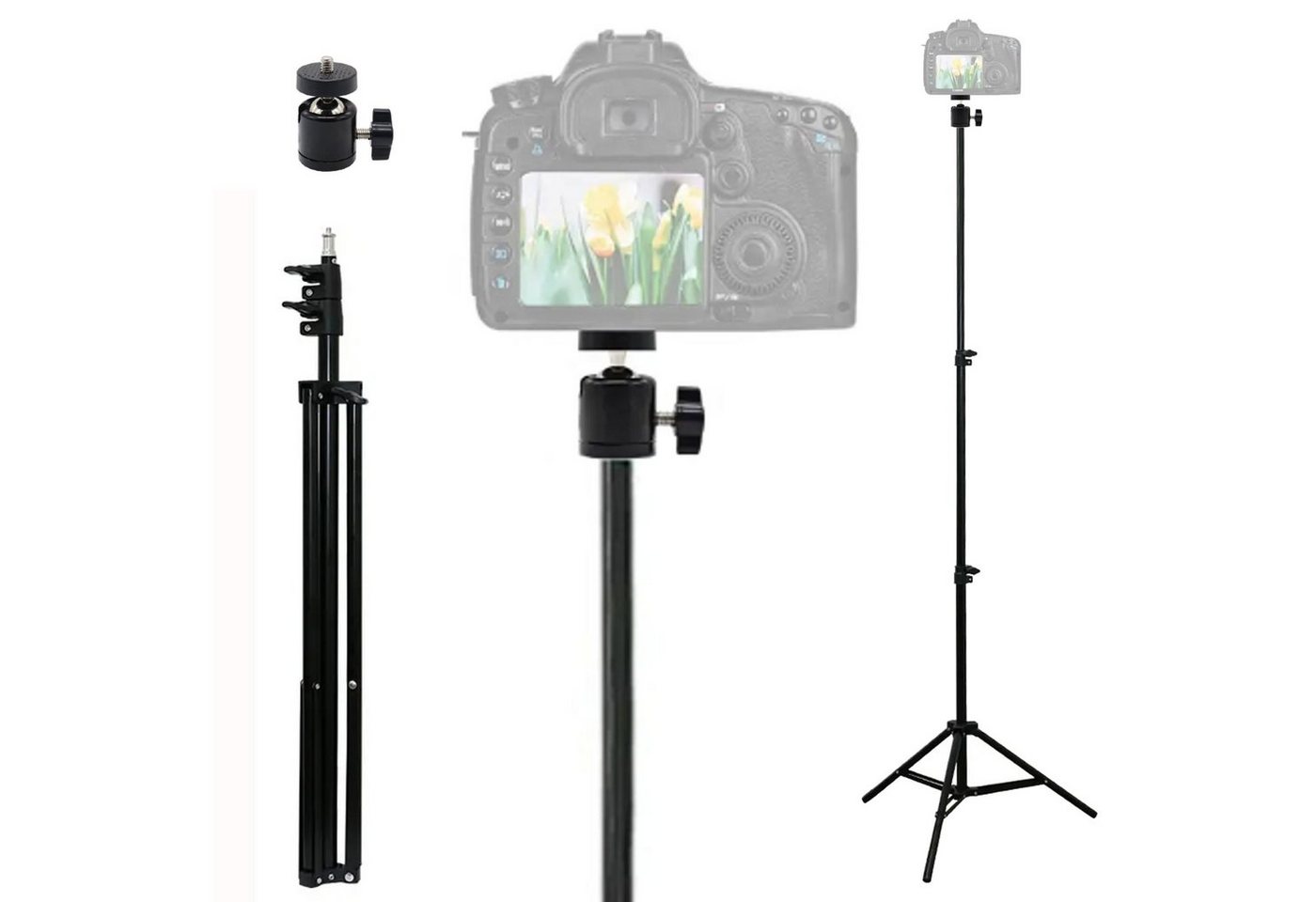 TronicXL 210cm Stativ + Kugelkopf für Kamera Nikon Canon Sony DSLR Kamerastativ Kamerastativ (Höhe 210cm) von TronicXL