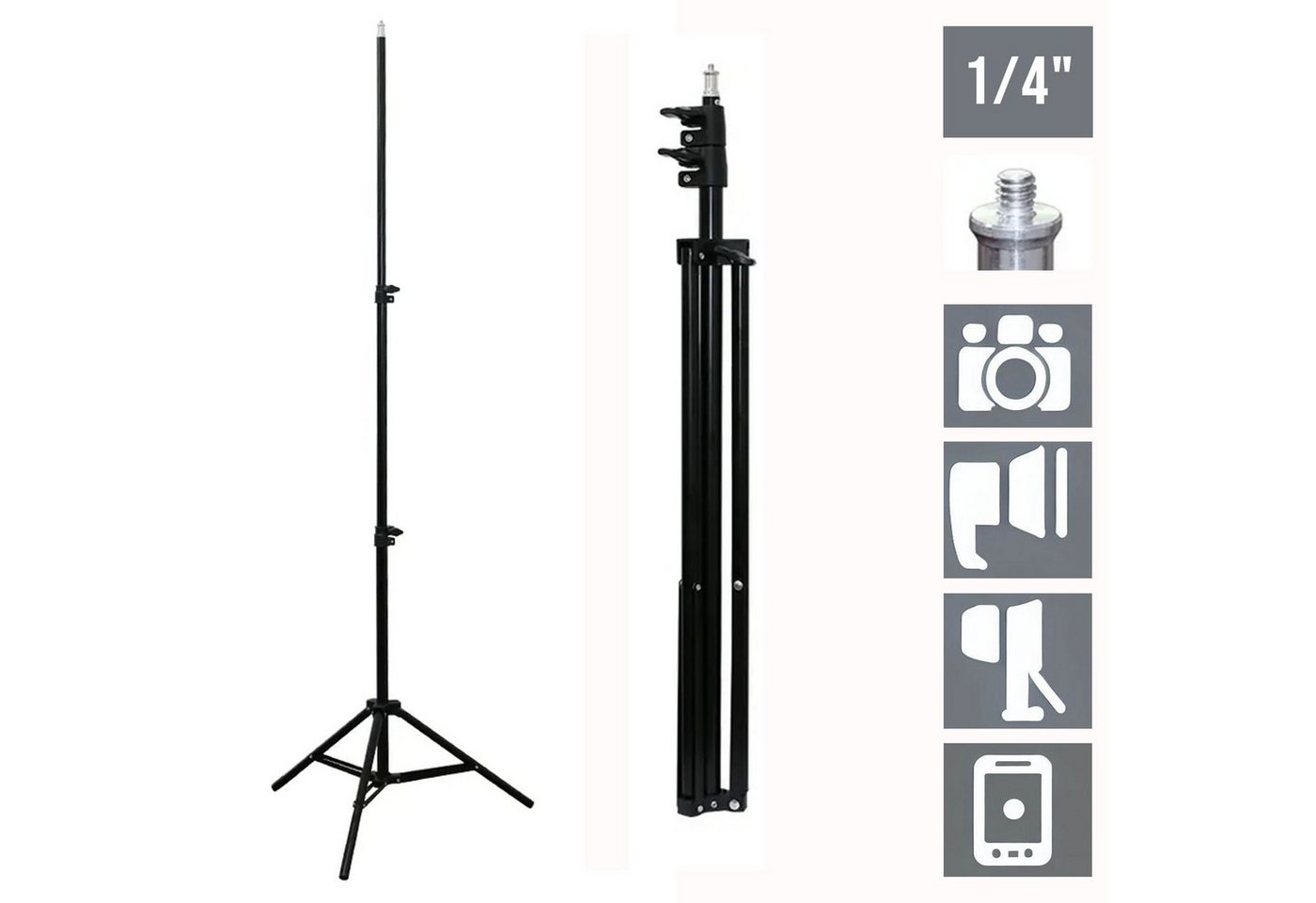 TronicXL 210cm Stativ Tripod Kamera Licht Actioncam Webcam Ständer Halterung Stativhalterung (Höhe: 210cm) von TronicXL