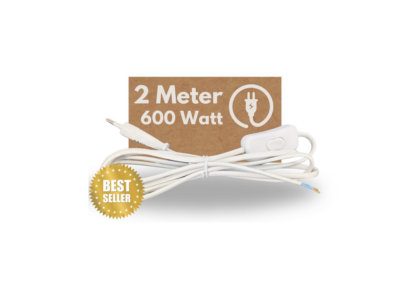 TronicXL 2x Netzkabel Euro H03VVH2-F Stromkabel mit Stecker und Schalter 2m Stromkabel, (200 cm), EIN- Ausschalter Power Cable Cord für Lampen Leuchten Lüfter von TronicXL