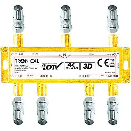 TronicXL 4K Sat Splitter 6-Fach BK Verteiler 3D / HD TV tauglich/DC-Durchlass/Kabel Antennenverteiler Kabelfernsehen DVBC zb für kompatibel mit PYUR Telecolumbus Primacom Vodafone Unitymedia UKW TronicXL 4K Sat Splitter 6-Fach BK Verteiler 3D / HD TV tauglich/DC-Durchlass/Kabel Antennenverteiler Kabelfernsehen DVBC zb für kompatibel mit PYUR Telecolumbus Primacom Vodafone Unitymedia UKW von TronicXL