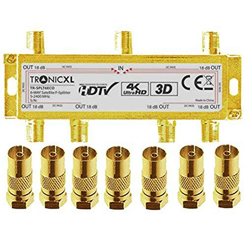 TronicXL 6-Fach 4K Premium Koax Antennenverteiler HD 3D Verteiler Weiche Splitter zb für kompatibel mit DVBT DVBT2 DVBC SAT Unicable Kabelfernsehen PYUR Telecolumbus Primacom Vodafone Unitymedia UKW von TronicXL