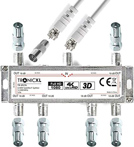 TronicXL 6fach Antennenverteiler IEC Verteiler TV Kabel Adapter Kabelfernsehen 6-fach DVBC DVBT2 zb für Unitymedia Vodafone Netcologne Netaachen Netkassel Telecolumbus Primacom Ewe Splitter Unicable von TronicXL