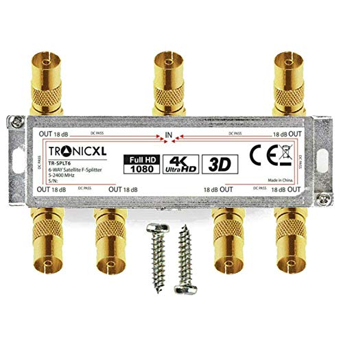 TronicXL 6fach Premium Koax Antennenverteiler HD 3D 4K Verteiler Weiche Splitter zb für DVBT DVBT2 DVBC SAT Unicable Kabelfernsehen Unitymedia Vodafone Kabel Deutschland Kabelfernseh 6er 6-fach HDTV von TronicXL