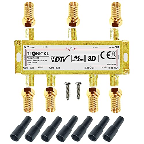 TronicXL 6fach Sat Verteiler + F-Stecker + Wetterschutz I Premium TV Kabel Adapter Antennenverteiler Kabelfernsehen DVBC Unicable 6-Fach hd tauglich 4K HDTV DC-Durchlass UKW Radio Satelliten-Anlagen TronicXL 6fach Sat Verteiler + F-Stecker + Wetterschutz I Premium TV Kabel Adapter Antennenverteiler Kabelfernsehen DVBC Unicable 6-Fach hd tauglich 4K HDTV DC-Durchlass UKW Radio Satelliten-Anlagen von TronicXL
