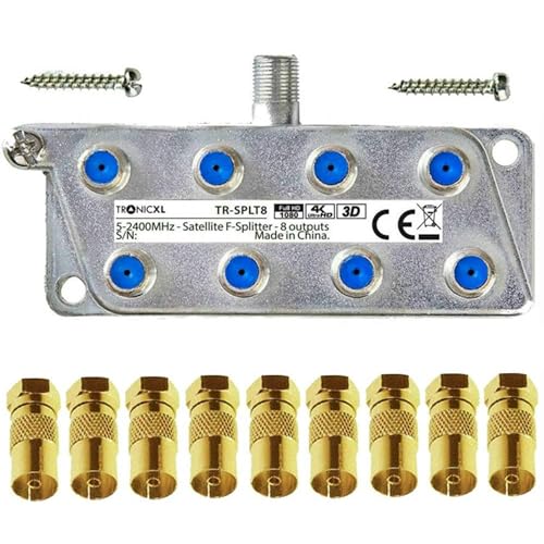 TronicXL 8fach Premium Koax Antennenverteiler HD 3D 4K Verteiler Weiche Splitter DVBT DVBT2 DVBC SAT Unicable Kabelfernsehen Kabel 8-fach HDTV von TronicXL