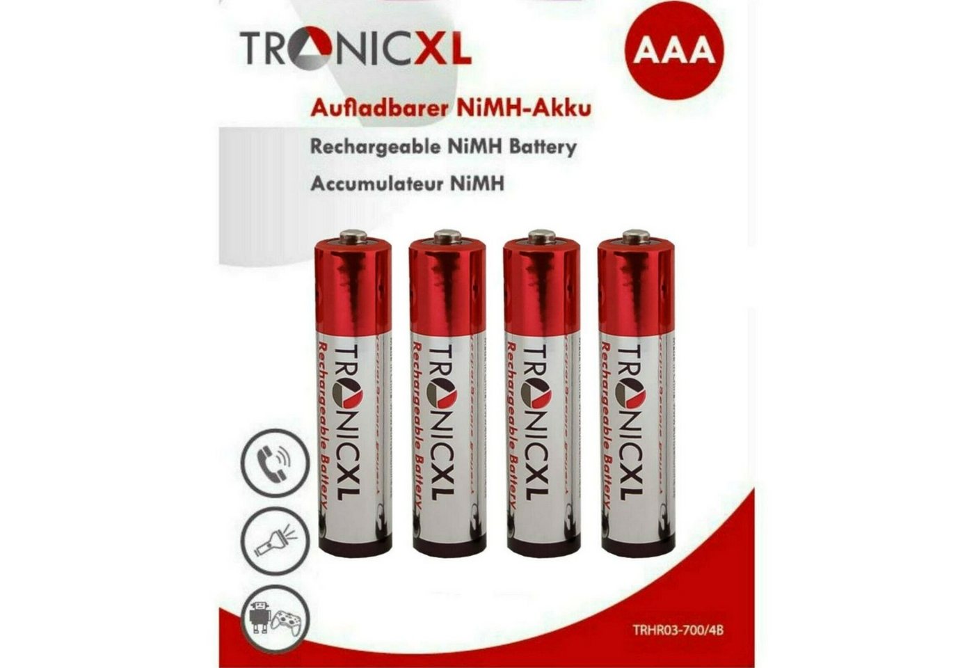 TronicXL Akkus AAA Akku für Fernbedienung Wanduhr Radio Taschenlampe Spielzeug Batterie, (4 St) von TronicXL