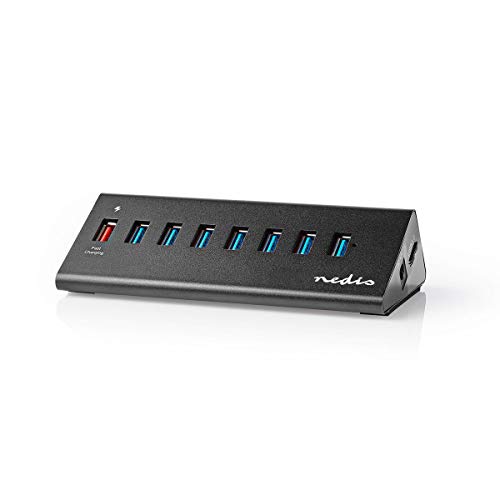 TronicXL Aktiver USB-HUB - USB 3.0 aktiv mit Netzteil + QC 3.0 Ladeanschluss zum Laden Smartphone Tablet 5 Gbit/s Aluminium Metall Verteiler Weiche PC Computer Laptop USB3 Alu (7 Port + 1 Ladeport) von TronicXL