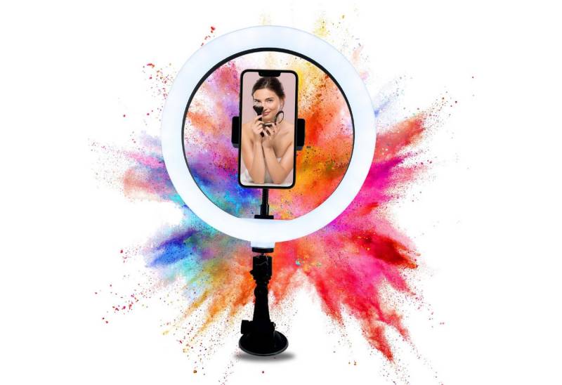 TronicXL Ringlicht Ringlicht mit Saugnapf Halterung Handy Halter für iPhone Smartphone, Ring Light Ständer für YouTube Video Stream TikTok von TronicXL