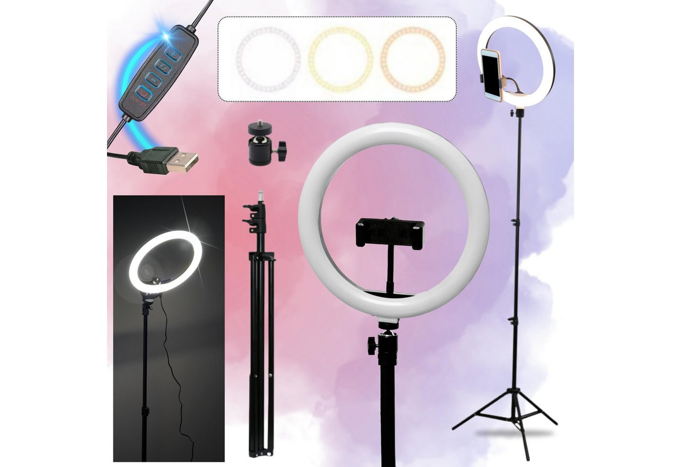 TronicXL Ringlicht XL Ringlicht mit Stativ groß für Handy Smartphone iPhone Halterung TronicXL Ringlicht XL Ringlicht mit Stativ groß für Handy Smartphone iPhone Halterung von TronicXL