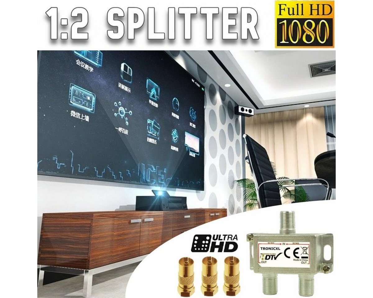 TronicXL SAT-Verteiler 2-Fach F-Stecker Koax Antennenverteiler HD 4K Verteiler Sat Splitter TronicXL SAT-Verteiler 2-Fach F-Stecker Koax Antennenverteiler HD 4K Verteiler Sat Splitter von TronicXL